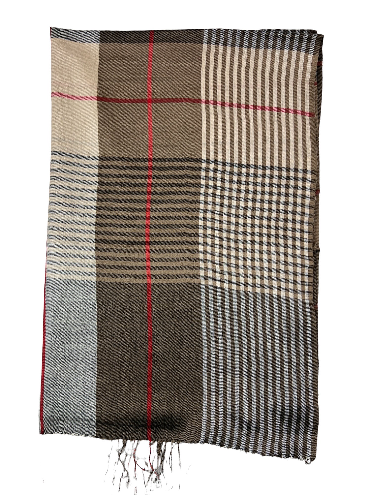 Handloomed Checkered Wool Scarf in Onyx and Light Taupe - Timeless Taupe