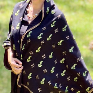 Limited Edition Wool Shawl | Hand Embroidered Scarves for Women with Flowers I  Jamawar Stoles I Kashmir Embroidered Shawls I Paisley Shawl