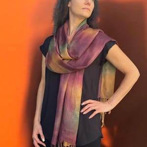 Hand Painted Modal Silk Watercolor Scarf for Women,  Large Scarf, Light Feel, Ombre Scarf