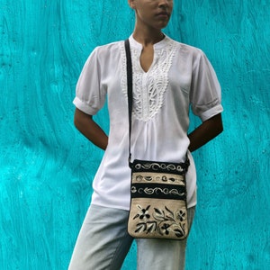 Embroidered Floral Suede Crossbody Bag: Handmade Bohemian Purse