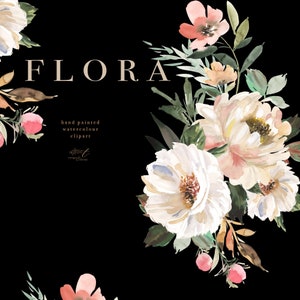 Flora - Vintage Stil Aquarell Pfingstrosen in Cremes und neutralen Rosa- und Pfirsichblumen - digitaler Download.