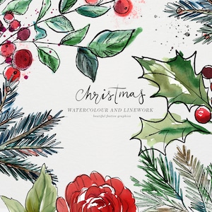 Christmas Clipart Transparent Background Festive Artwork | Individual DIY Elements | Snowflake PNG | Inky Line | Instant Download