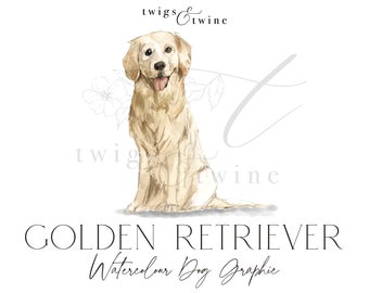 Golden Retriever watercolor dog illustration graphic - Commercial use - with and without drop shadow - transparent background png