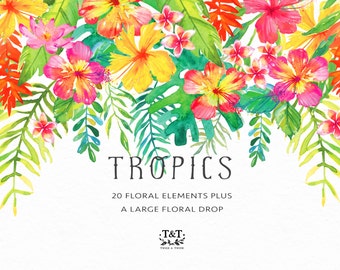 Tropics Watercolor Flower Clipart Elements