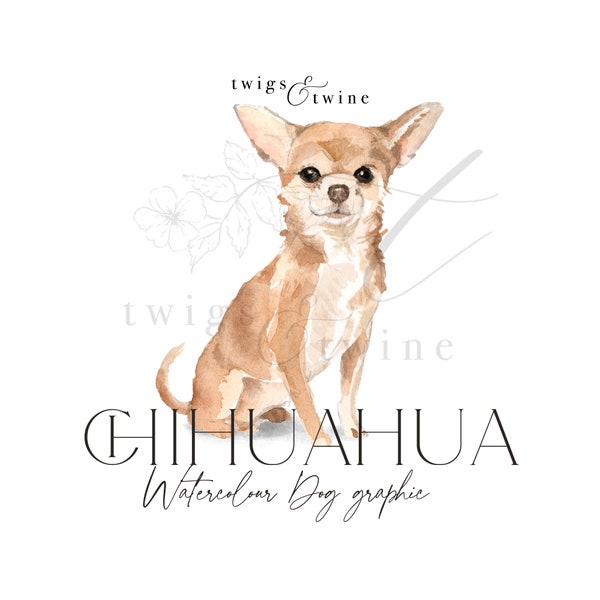 Chihuahua watercolor dog illustration graphic - Commercial use - with and without drop shadow - transparent background png