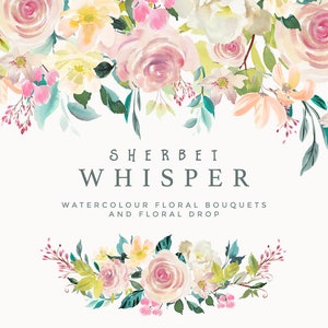 Floral Clipart Set Sherbet Whisper. Six Bouquet Arrangements and 1 Floral Drop image 1