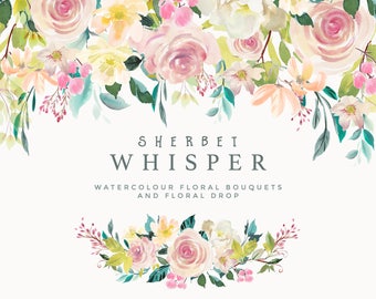 Floral Clipart Set - Sherbet Whisper. Six Bouquet Arrangements and 1 Floral Drop