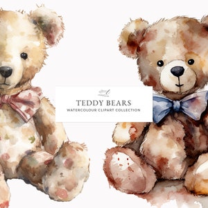 Teddy Bear Watercolor Clipart Set | 12 Cute Bear Paintings | Digital Download for Crafting, Scrapbooking, Nursery Decor | Instant Download