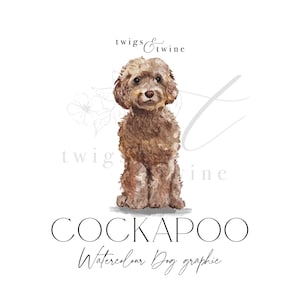 Illustrazione grafica acquerello del cane Cockapoo marrone - Uso commerciale - con e senza ombra - sfondo trasparente png