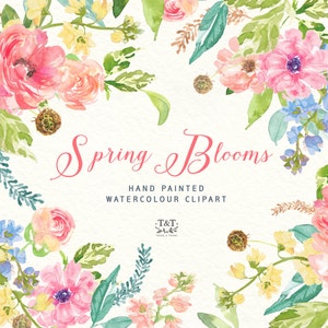 Clipart de flores - Aquarela pintada à mão: flores da primavera, perfeitas para casamentos, convites, cartões de felicitações, impressão e muito mais.