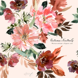 Handgemaltes Aquarell, Herbstfarben - Florale Grafiken für Briefpapier, Branding und soziale Medien.