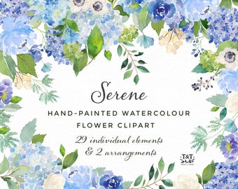 Watercolor Floral Clipart Set - Serene - Peony, Hydrangea, Rose