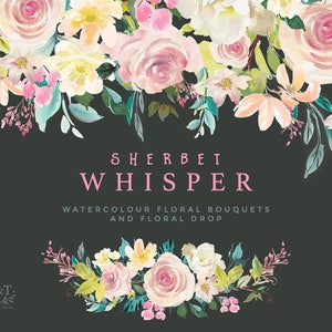 Floral Clipart Set Sherbet Whisper. Six Bouquet Arrangements and 1 Floral Drop image 5