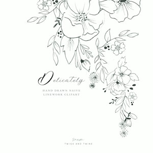 Delicately - Fine Line Hand Drawn Floral Clipart. Perfeito para papelaria de casamento, logotipo e design de marca.