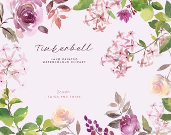 Watercolor Flower Clipart - Tinkerbell. Hand painted floral graphics, perfect for creating stationery.