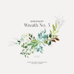 Couronne de verdure aquarelle numéro 5 - papeterie de mariage - Clipart de verdure bricolage - Eucalyptus de mariage - Images de couronne