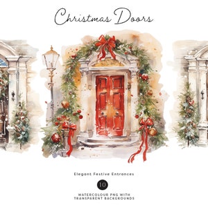 Clipart kerstdeur | Kerstclipart | Winterillustraties | Feestelijk kunstwerk | Commercieel gebruik | Direct downloaden | Hoge resolutie