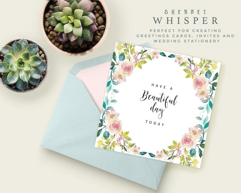 Floral Clipart Set Sherbet Whisper. Six Bouquet Arrangements and 1 Floral Drop image 4