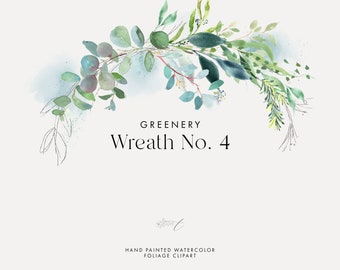 Watercolor Greenery Wreath Number 4 - Wedding Stationery - DIY Greenery Clipart - Wedding Eucalyptus - Wreath Images