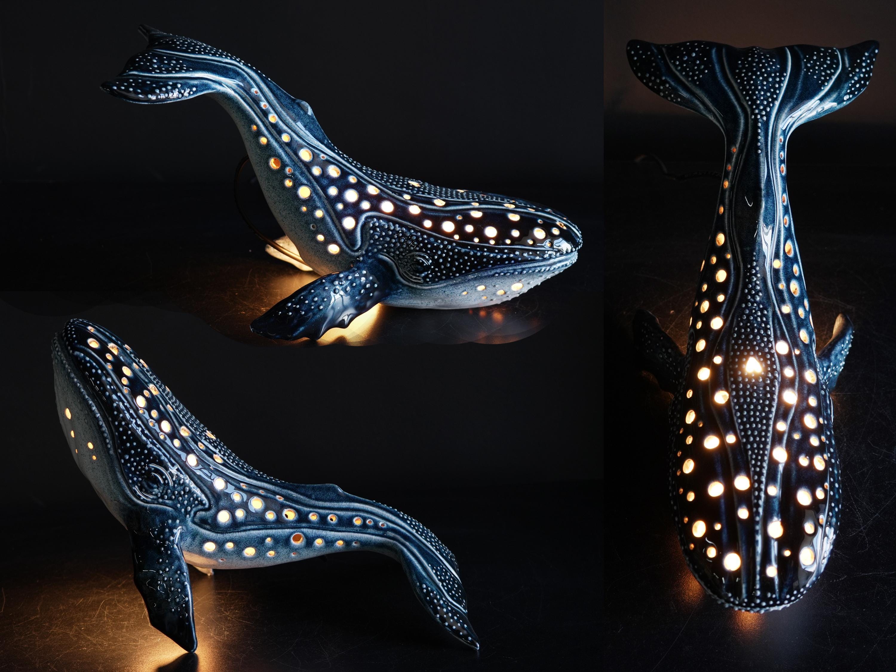 Handmade Ceramic Whale Lamp - Unique Fine Art Night Light Accent