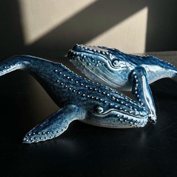 Handmade Ceramic Humpback Whale Figurine for Coastal Home Decor