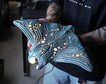 Handmade Ceramic Manta Ray Wall Lamp for Ocean-Inspired Coastal Home Decor