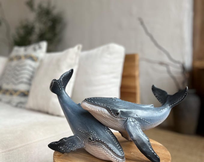 Featured listing image: Handmade Baby Humpback Whale Ceramic Figurine: Collectible Home Decor Element