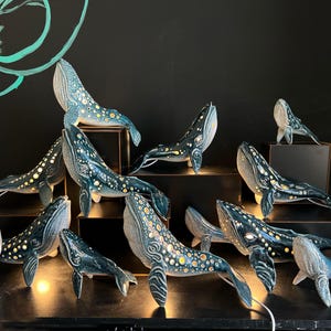 Ceramic Humpback Whale Lamp - Unique Fine Art Ceramic Decor Accent It Symbolizes Inspiration and Victory of Light
