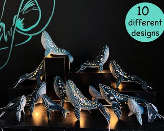 Handmade Ceramic Whale Lamp - Unique Fine Art  Night Light Accent Deep Blue or Grey Matte colors.