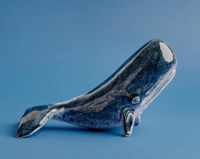 Featured listing image: Handcrafted sperm whale ceramic figurine – ocean lover gift & coastal decor