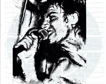 Steve Ignorant (Crass) 15cm  x 20cm Lino Cut Print Overprinted on A4. Limited Run of 30.