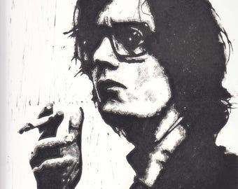 Jarvis Cocker (Pulp)  Linoprint 20cm x 30cm. Limited Edition of 30.