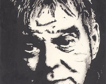 JJ Burnel (Die Strangler) Linol 15cm x 20cm. Limitierte Auflage von 30.