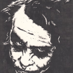 Heath Ledger (The Joker 2008)  Lino 15cm x 20cm. Limited Edition print of 30.
