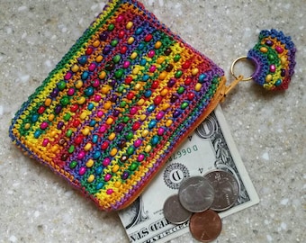 Beaded Purse Rainbow Purse Beaded Coin Purse Multicolor Beaded Crochet Zipper Bag Rainbow Beaded Pouch Rainbow Beaded Bag