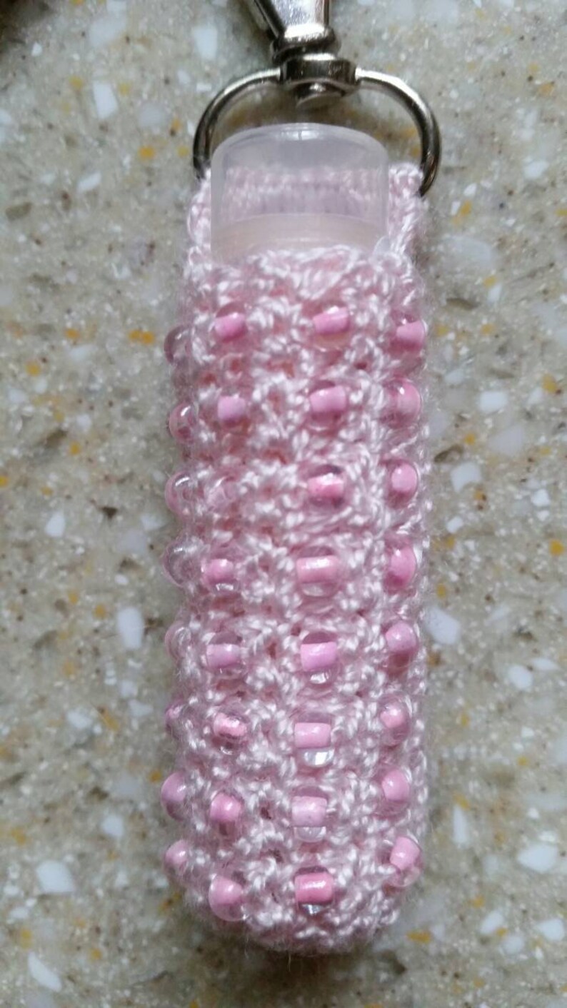 Lip Balm or Lipstick Clip Key Ring Beaded Pink Etsy