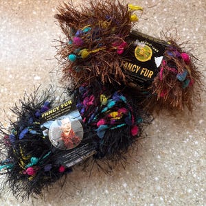 Lion Brand Fancy Fur Yarn: Choose Bold Black (partial skein) or Chocolate Sprinkles