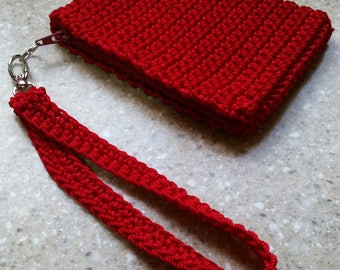 Red ID Pouch Wristlet Red Coin Purse Set Red Credit Card Holder Wristlet Red Crochet Bag Gift Set Red Zipper Pouch Wristlet