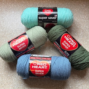 Red Heart Supersaver Yarn: Choose Minty, Med Thyme, Country Blue, or Frosty Green