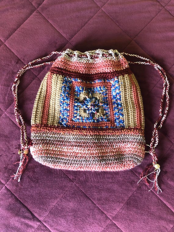 Crocheted Boho Backpack: Southwest Design Cinch Sack Travel  display picture 1