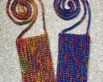 Multicolor Cell Phone Pouch Pocket for necklace style, over the shoulder, or cross body. Choose strap length.