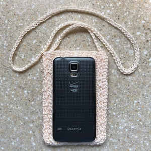 Ivory Cell Phone Pouch Pocket for necklace style, over the shoulder, or cross body. Choose strap length