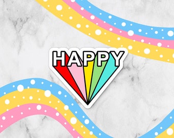 Happy Starburst Waterproof Vinyl Sticker | Laptop Decal Sticker Small Gift Laptop Sticker Permanent Vinyl Decal Stocking Stuffer Rainbow