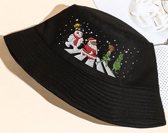 Abbey Road Parody Christmas Bucket Hat | Christmas Outfit, Santa Claus, The Grinch Hat, Unisex Bucket Hat, Black Bucket Hat, Christmas Gift