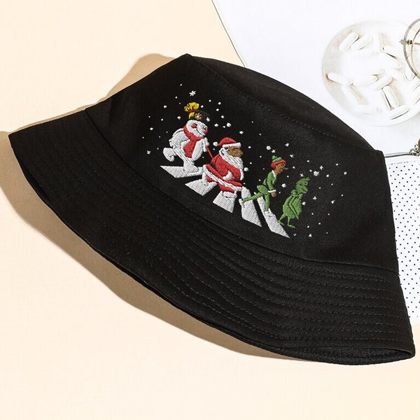 Abbey Road Parody Christmas Bucket Hat | Christmas Outfit, Santa Claus, The Grinch Hat, Unisex Bucket Hat, Black Bucket Hat, Christmas Gift