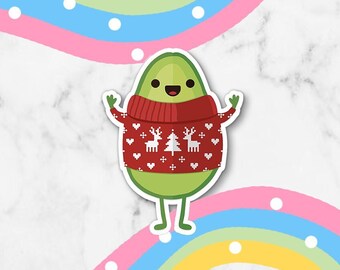 Christmas Sweater Avocado Waterproof Vinyl Sticker | Laptop Decal Small Gift Laptop Sticker Stocking Stuffer Avocado Sticker Christmas Gift