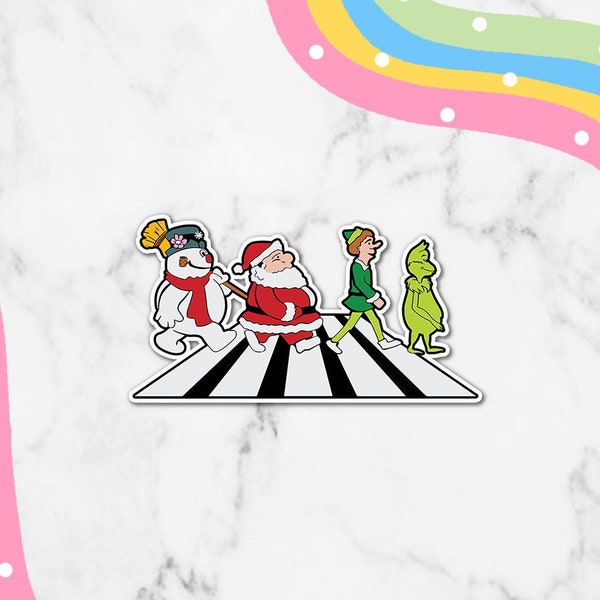 Abbey Road Christmas Parody Waterproof Vinyl Sticker | Laptop Decal Small Gift Laptop Sticker Stocking Stuffer Santa Sticker Christmas Gift