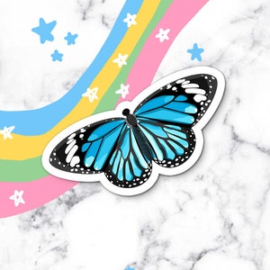 Blue Butterfly Waterproof Vinyl Sticker | Laptop Decal Sticker Small Gift Laptop Sticker Permanent Vinyl Decal Stocking Stuffer Butterfly