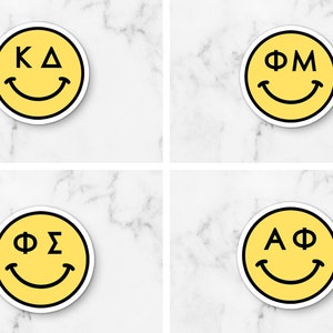 Smiley Face Custom Sorority Vinyl Sticker Custom Sorority Stickers, Greek Letters Sticker, Bid Day Bulk Order, Big Little Sorority Sticker image 2