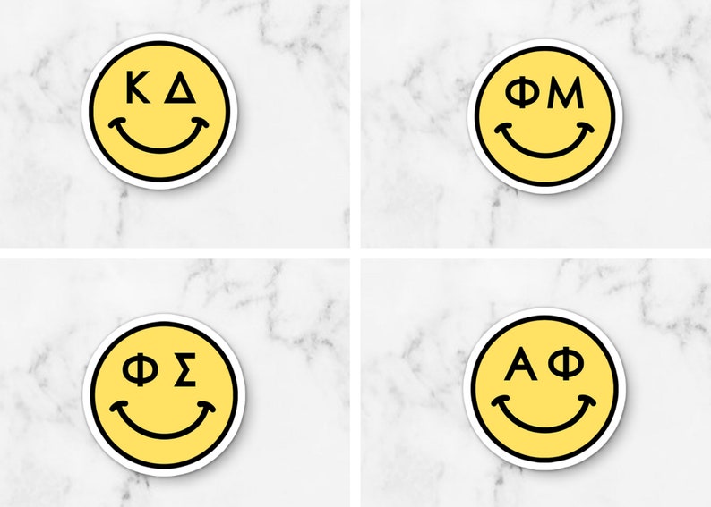 Smiley Face Custom Sorority Vinyl Sticker Custom Sorority Stickers, Greek Letters Sticker, Bid Day Bulk Order, Big Little Sorority Sticker image 2